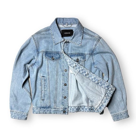 Coach Denim Trucker Jacket With Removable Shearling Collar - Picture 5 of 7